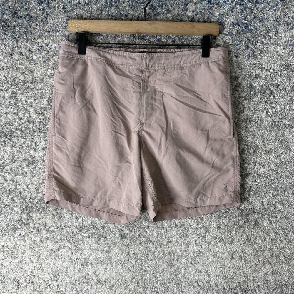 AllSaints‎ Shorts Mens Small Taupe Ramskull Swim Trunks Mesh Lined Elastic Waist